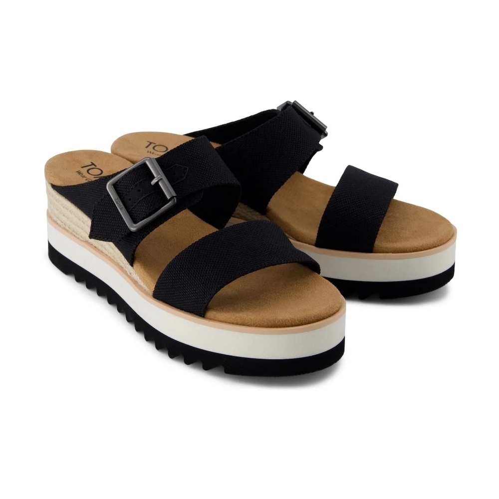 Toms Diana Black Platform Sandals, Size 7